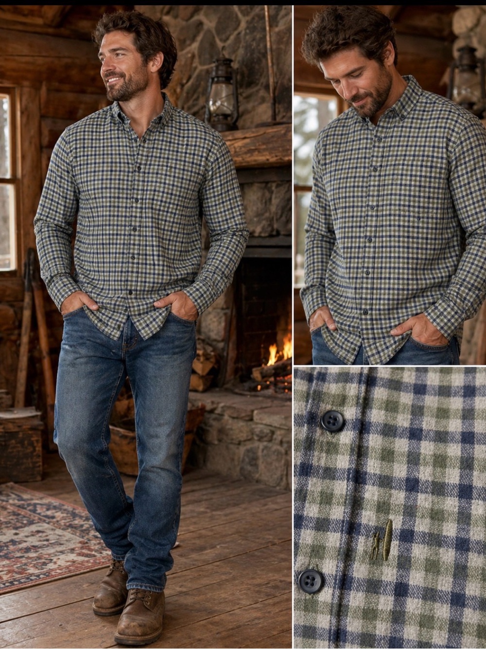 Johnnie-O Dickens Plaid Button Down Medium Blue Green Cotton Size LT Classic